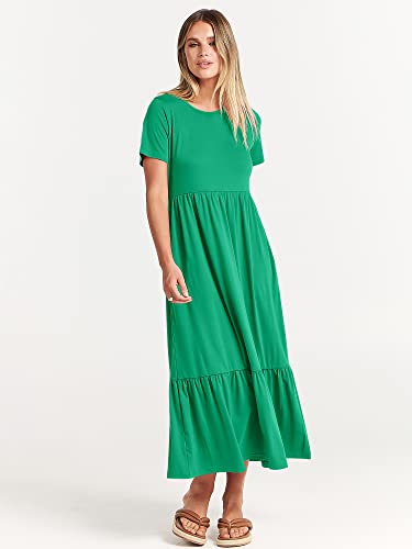 Image of ANRABESS Womens 2026 Summer Casual Maxi Dress A line Tiered Flowy Short Sleeve Crewneck T Shirt Beach Travel Long Dresses