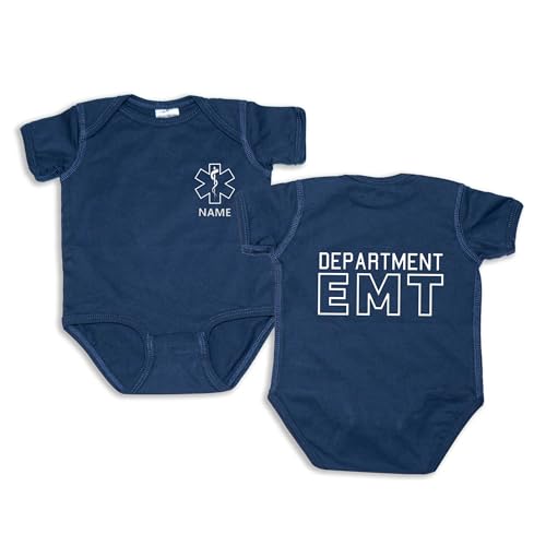 MY4LOVE - EMT Baby Onesie with Star of Life and Personalized Name, Custom Department City Bodysuit for Baby, Cute EMT Nurse Onesie, Custom Future...