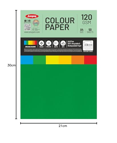 Image of Anupam 25 Sheets Colored Craft Paper A4 Size 120 GSM Green Color Card Stock Paper for DIY Cards Making, Greeting Cards, Paper Crafting, Wedding Invitations, Thank You Cards, Scrapbooking and Printing