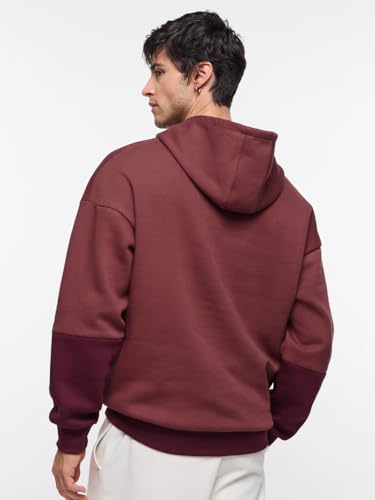 Image of The Souled Store Colourblock Hoodie: Auburn Men and Boys Long Sleeves Hooded Neck Pull On Cotton Blend Oversized Hoodies