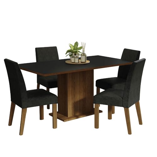 Image of Madesa 4 Seater Dining Set with Fully Cushioned Rectangular Table Top Sturdy Wooden 160 Cm for Dining Room and Kitchen - Brown /Black