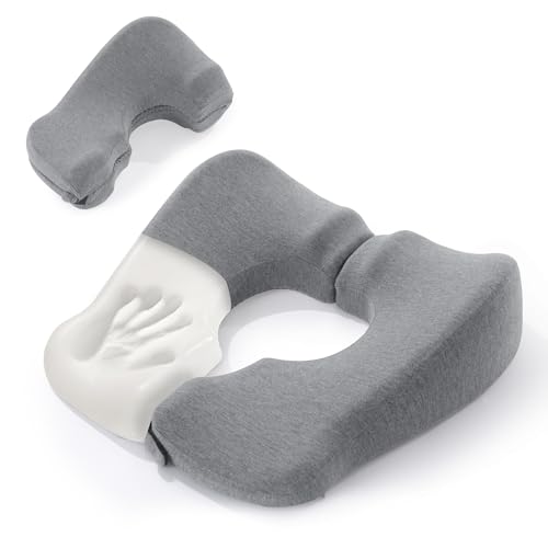 TOPROUD Memory Foam Bed Sore Cushion for Sitting and Sleeping T-Shaped Tailbone Cushion for Pressure Relief Post Surgery Pillow for Bed Sores on Buttocks (Grey)