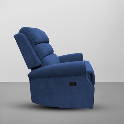 Image of Comfy Fabric 1 Seater Recliner Sofa, Premium Upholstery with Soft Padding & Comfortable Cushions, Manual Recliner Chair for Home & Living Room | Blue