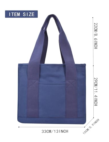 Image of TeeYee 16oz Canvas Tote Bag Casual Multi pockets Handbags Large Capacity Shopping Shoulder Bag with Pocket Bags Work Purses