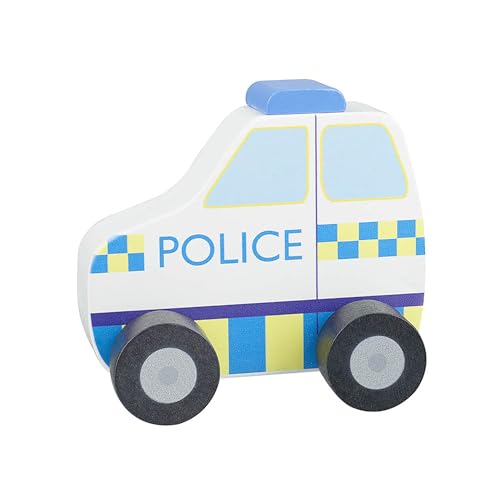Orange Tree Toys Wooden Police Car Push Animal Vehicles - Educational Small World Toy for 1 Year Old Baby and Toddler - Early Development and Activity Set