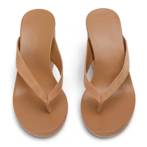 Flip Flops for Women Women's high-heeled slippers. About 12cm heel height Wedges slippers Brown (black) sandals .Flip flops.4