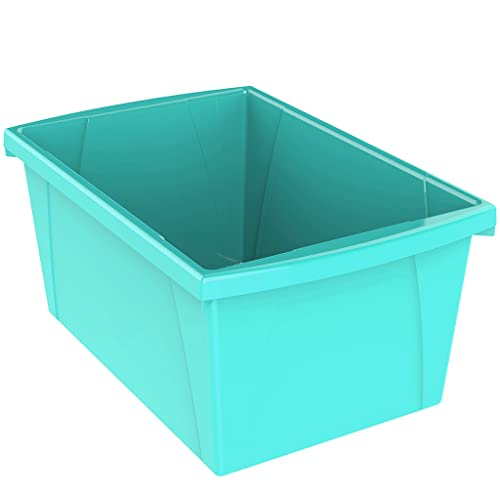 Image of Storex 5.5 Gallon Storage Bin - Plastic Classroom Organizer for Books and Supplies, Teal, 6-Pack (61478F06C)