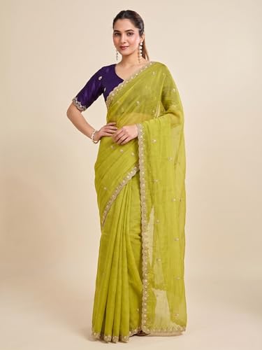 Image of Women's Chiffon Saree with Unstitched Blouse Piece