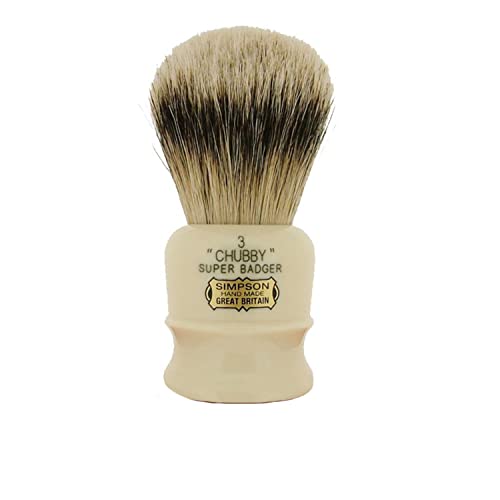 Simpsons Chubby 3 Super Shaving Brush - CH3 Super High Density Knot, Hand-Turned Ivory Handle Simpson Shaving Brushes - Wet Shave Deluxe Thick & Luxurious Lather Handle Dense & Extra Soft Bristles
