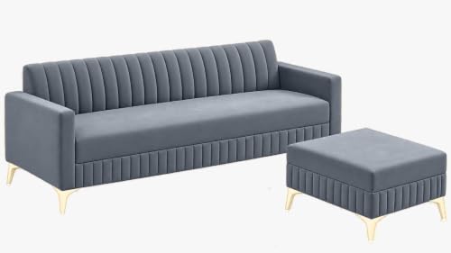 Image of AMATA Falcon 4 Seater L Shape Suede Velvet Fabric lightgrey Colour Sofa Set with Two Cushions Perfect for Home Office Guests Living Room (Falcon lightgrey, Falcon 4 Seater l Shape)(3 Year Warranty)