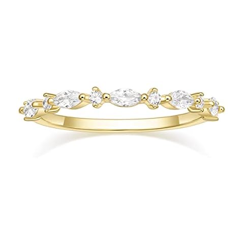 SHINYSO 14K Gold Plated Wedding Band for Women Thin Stacking Ring Half Cubic Zirconia Eternity Engagement Ring Size 7 Cover