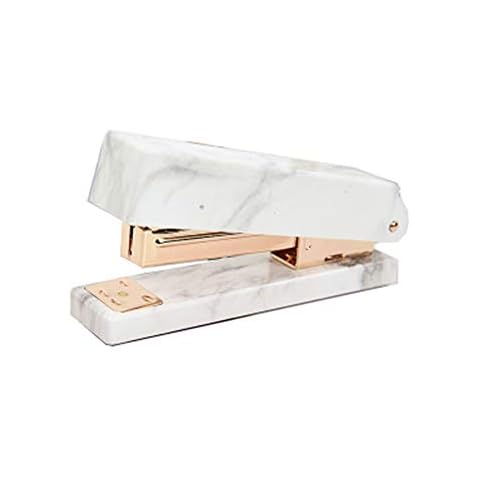 White Marble Print Stapler Standard Desk Manual Staplers with Gold Tone Rod Movement for Office School Home Desktop Accessories Supplies (Manual Stapler) Cover