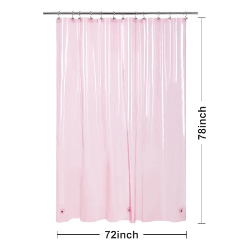 Image of Barossa Design Clear Pink Long Shower Curtain Liner 78 inch Height - 3 Magnets & Waterproof Lightweight PEVA Shower Liner for Bath Tub, PVC Free, Metal Grommets, Clear Pink, 72x78