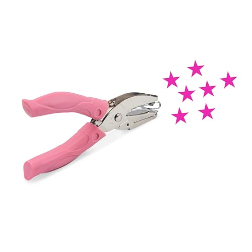 Star Shape Hole Handhold Single Paper Hole Punch for Paper and Crafts 1/4 inch Puncher with Pink Soft Thick Silicone Cover