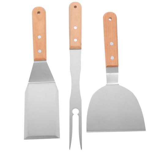 UKCOCO 3 Piezas Tenedor De Parrilla Al Aire Libre Herramientas De Parrilla Tenedor De Carne a La Barbacoa Tenedores De Carne Para La Cocina Accesorios De Parrilla Espátula De Metal Madera