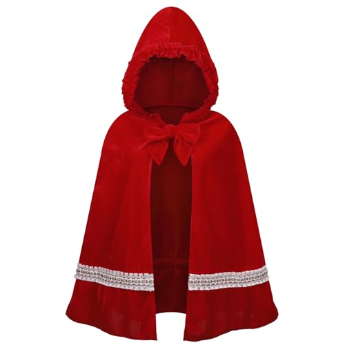 Yolsun Little Red Riding Hood Cloak Costume Adult Velvet Cape with Hood - Halloween & Christmas (Red 65cm/25.5inches)