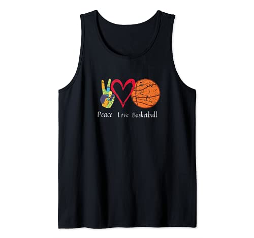Peace Love Basketball Hippie Sports Basketball Design Tank Top, Black