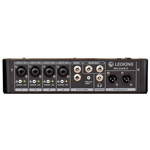 Image of kh 6 Channel Audio Mixer Professional Mixing Console 6 Channels (4 Mono Mic Line + 2 Stereo) 48V Phantom Power Each Channel, Bluetooth USB Player, Digital Multi Effect Reverb 24bit 16dsp 1 Aux Send