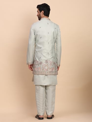 Image of Pro-Ethic Style Developer Men's Silk Embroidered Indowestern Sherwani Style Kurta Pant with Long Jacket wedding Outfit for Men (C-141)