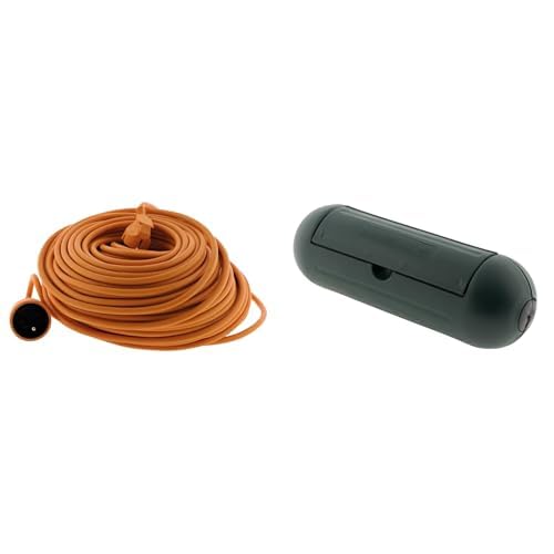 Zenitech - Kit Prolongateur Jardin 16A HO5VV-F 3G1,5 mm2 2P+T 45 m Orange + Boîtier de Protection IP54 Vert - Coffret Complet pour L'Extérieur et L'Arrosage