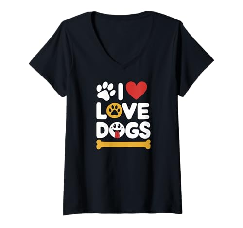 Mujer I Love Dogs Paw Heart - Diseño de canino Camiseta Cuello V