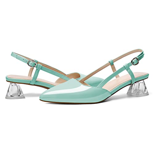 AUMOTED Women's Block Heel Pumps Slingback Pointed Toe Heels with Adjustable Strap Mid Low Heeled Dress Shoes for Ladies Wedding Party Office Evening 1.6 Inch4