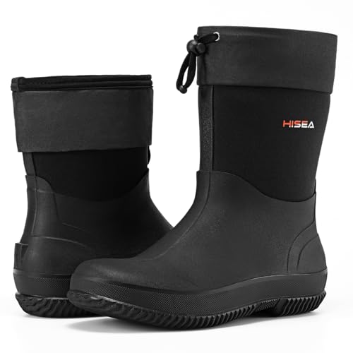 Image of HISEA Unisex Mid Calf Rubber Garden Boots Waterproof Rain Boots Neoprene Outdoor Work Muck Riding Boots for Women Men