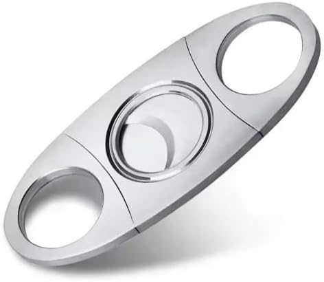 Stainless Cigar Cutter with Built-in Puncher, Double Blade Guillotine, Metal Manual Tool