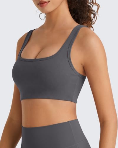 Image of G4Free BareFeel Square Neck Sports Bra Padded for Women - Strappy Y Back Crop Tank Tops Workout Camisole
