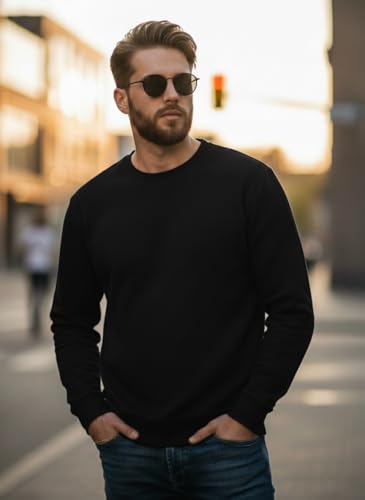 Image of Mack Jonney Men Regular Fit Fleece ||Black||Round Neck Solid||Sweatshirt-JM3911