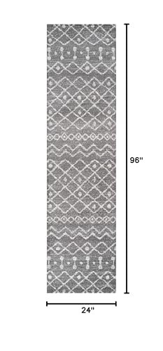 Image of JONATHAN Y MOH208C-28 Aksil Moroccan Beni Souk Indoor Farmhouse Area-Rug Bohemian Minimalistic Geometric Easy-Cleaning Bedroom Kitchen Living Room Non Shedding, 2 ft x 8 ft, Gray /Cream (Pack of 4)