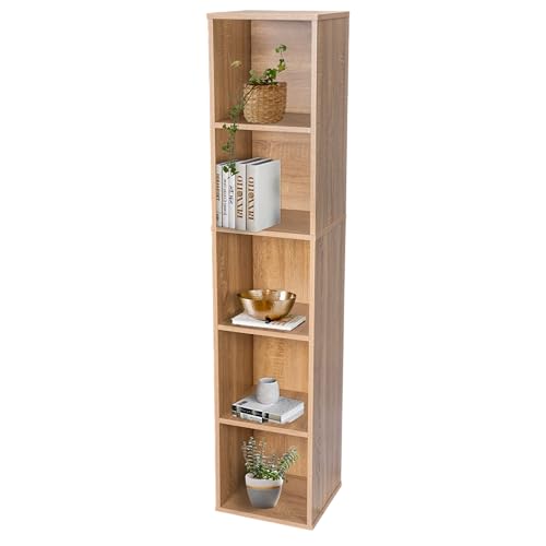 Image of 5 Cube Storage Organizer Wooden Bookshelf, 5 Cube Shelf Bookcase, Small Bookshelf Storage Organizer, 5 Cube Storage Shelf for Bedroom, Small Bookshelf for Living Room and Office (Natural, 5)