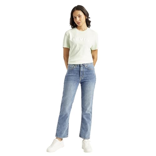 Image of Women's High Rise Wedgie Straight Fit Blue Jeans