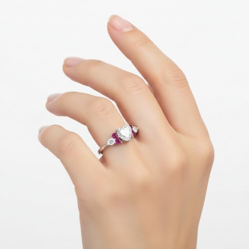 Image of Choose Your Gemstone Graduated Channel Setting Diamond CZ Wedding Sterling Silver Heart Shape Wedding Engagement Birthstone Stackable Ring Size US 4 to 12