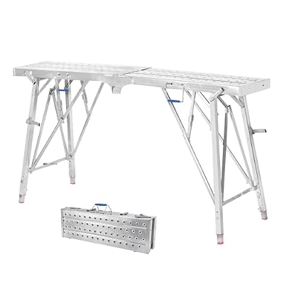 Scaffolding Equipment, Portable Folding Scaffolding, Multipurpose Work Scaffold Tower Ladder Stool Work Bench, Work & Staircase, Height-Adjustable, 882 Lbs Load, Galvanized Steel
