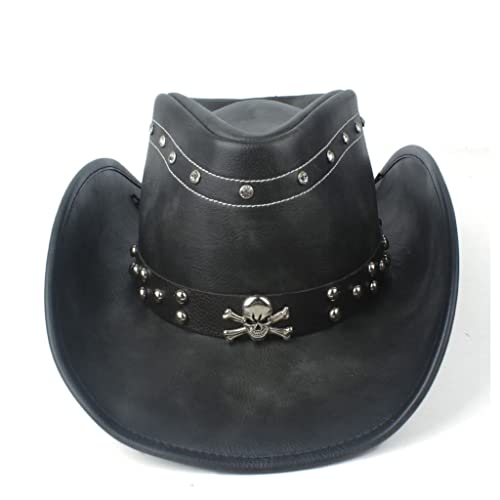 Wyfdp Leather Men Women Black Western Cowboy Hat Wide Brim Hat Outdoor Sombrero Cowgirl Hat (Color : A, Size : One Size) #TOP1