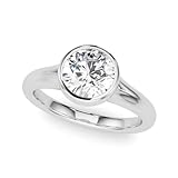 JTC LTD Anillo de compromiso de diamante cultivado en laboratorio de talla redonda, anillo de propuesta solitario para mujer, 0,50 quilates a 2,00 quilates, color DE claridad VVS, engaste de bisel