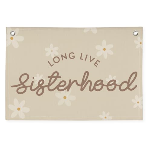 Image of Cute Daisy Girls Room Decor, Long Live Sisterhood Linen Hanging Banner Flag,Boho Flower Banner for Nursery Playroom Wall Decor for Kids Bedroom Dorm Toddler Decorations 30x20,girlroom