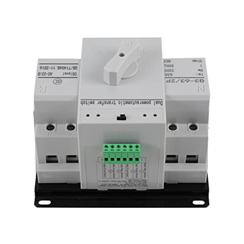 YILIKISS Automatischer Transferschalter, 6A-63A Dual Power Automatic Transferschalter 2P Automatischer Umschalter Kippschalter für Generatoren, Doppeltransferschalter Cover