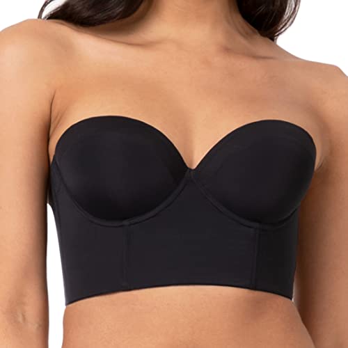 Lively Low Back Strapless Bra, Longline Balconette Bra, Low Back Bra With No-Slip Silicone Strip, Strapless Corset Bra, Strapless Bras For Women, Jet Black, 34B #TOP6