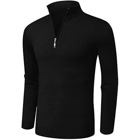 AIYINO Mens Jumper Slim Fit Quarter Zip Polo Casual Long Sleeve Sweater and Pullover Sweaters with Ribbing Edge (medium black) Cover