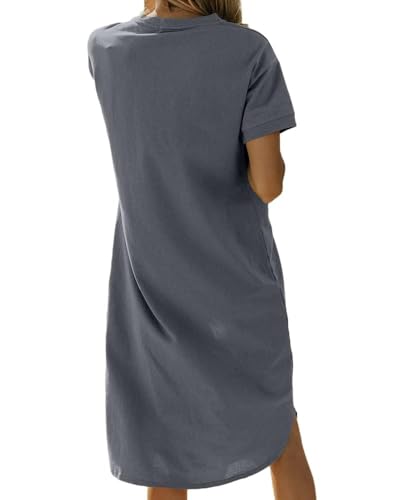 Image of Dyexces Summer Dress for Women Crew Neck Short Sleeve Solid Basic T-Shirts Casual Midi Dresses with Pocket