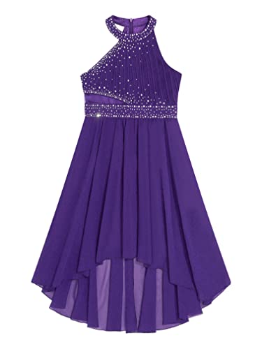 renvena Girls High Low Dress Halter Sleeveless Wedding Pageant Party Ruched Chiffon Formal Flower Dress3