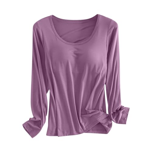 Mujer con copa de sujetador y copa integrada, color sólido, minimalista, camisa de manga larga y ropa interior para mujer, ropa interior de seda, morado, XXL