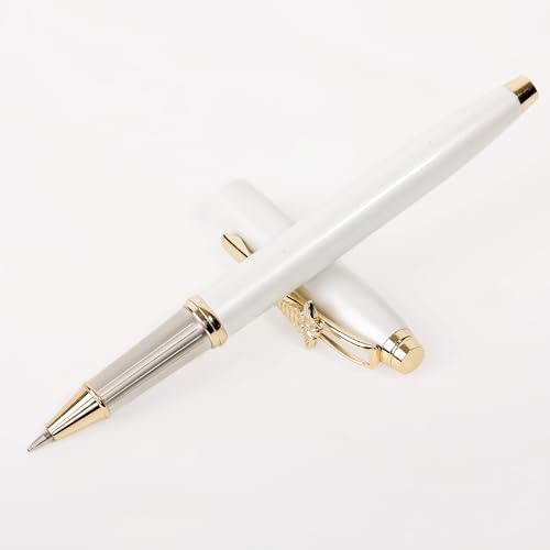 Image of 20784 Luxury Roller Ball Pen White Metal Body With Golden Doctor Logo Clip & Trim, Gift Set for Men & Women, Executives with High End Gift Box.