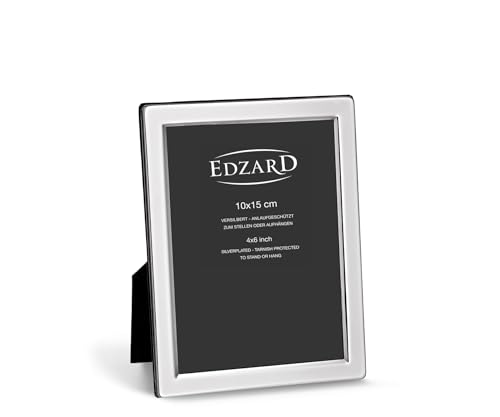 EDZARD Bilderrahmen Salerno für Foto 10 x 15 cm, edel versilbert, anlaufgeschützt, mit Samtrücken, inkl. 2 Aufhängern, Fotorahmen zum Stellen und Hängen