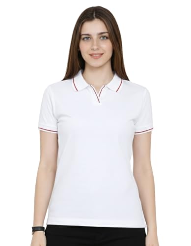 Image of Scott International Women's Cotton Polo T-Shirt | Half Sleeve Plain Collar Tee | Stylish Casual Top | Plain T-Shirt for Girls | Workwear for Office & Casual Wear