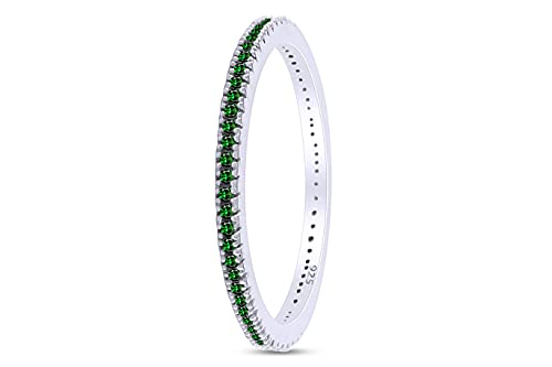 Jewel Zone US Simulated Green Emerald Eternity Stackable Wedding Ring in 14k White Gold Over Sterling Silver (1/5 Ct)3