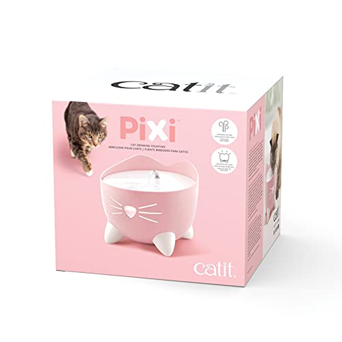 Catit PIXI - Cat Drinking Fountain||Running Water Fountain|| Automatic Water Bowl for Cats||with Multiple Drinking Options|| Triple Action Filter (Pink)