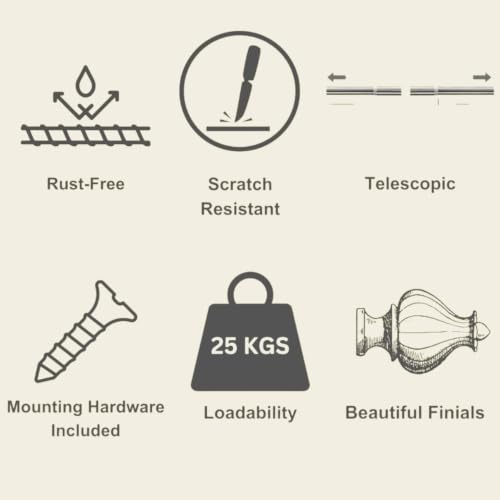 Image of The Decor Mart 28 inch-48 inch Adjustable Curtain Rod for Door & Windows with Brackets Set Curtains Hanging Extendable Iron Metal Pipe Holder with White Spiral Metal Finial